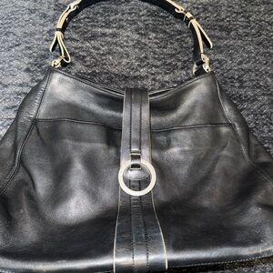 Chic Ann Taylor  Black Leather Shoulder Bag with Silver Accents